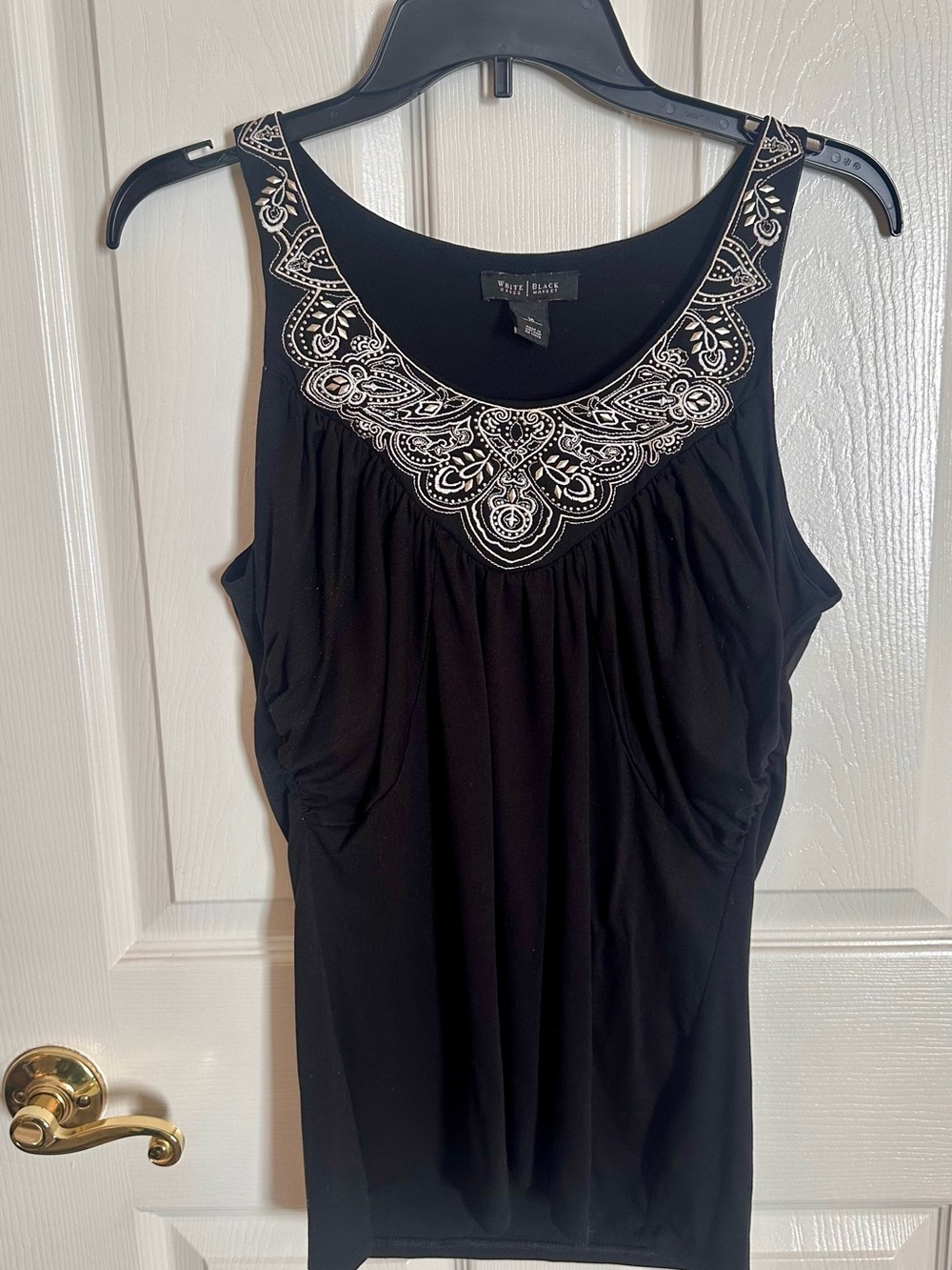 White House Black Market Black Tank with White Embroidered Neckline
